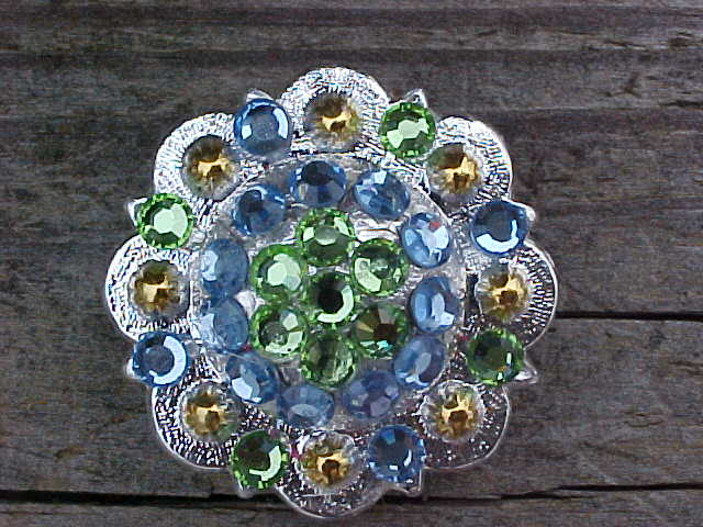 Silver and Gold Berry Concho with Light Blue and Lime Green Swarovski Crystals-Bling-