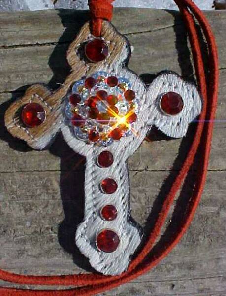 Red and Clear Crystal Concho Saddle Cross