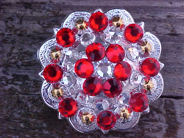 SIlver and Gold Berry Concho with Red Swarovski Crystals