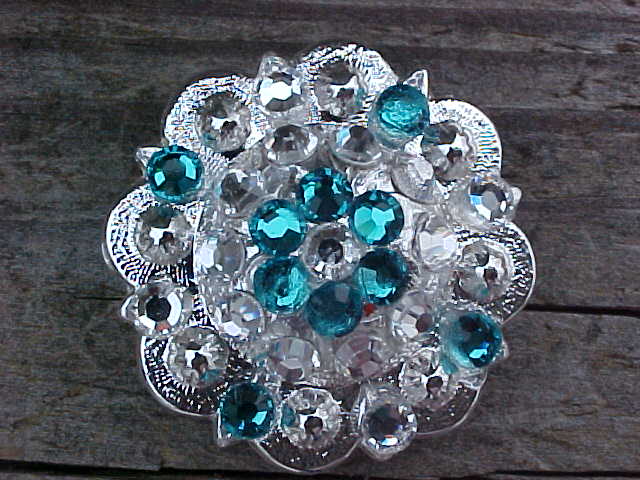 Silver Berry Concho with Teal and Clear Swarovski Crystals-Bling-