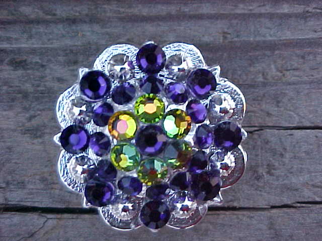 Silver Berry Concho with Purple Velvet and Vitrale Green Swarovski Crystals